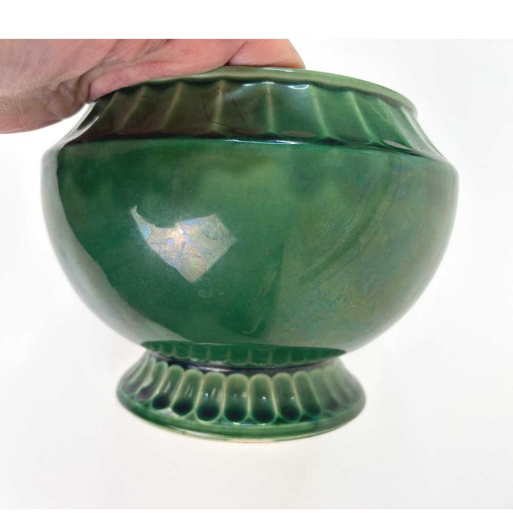 Vintage McCoy USA Green Pedestal Jardiniere Planter Footed Pottery MCM - Picture 5 of 5